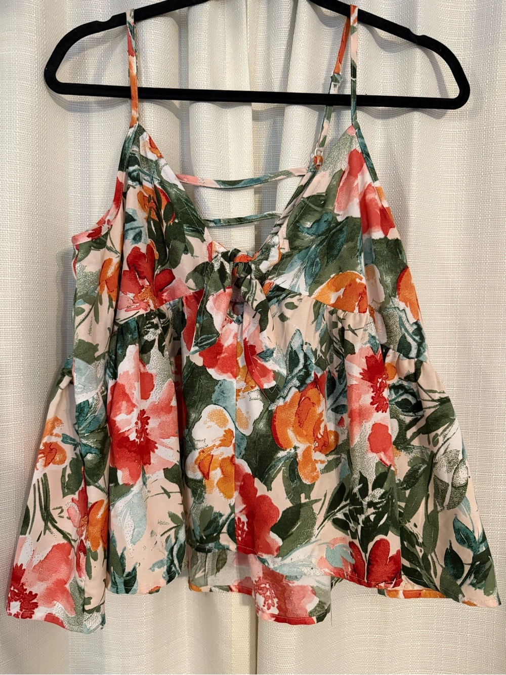 Floral V-Neck Spaghetti Strap Camisole - Pink/Green